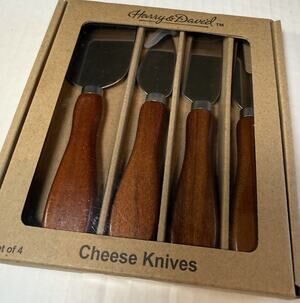 Harry & David Acacia Wood Cheese Knives Set Of 4 NIB
